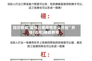 知识教程!星悦云南麻将怎么开挂”开挂(透视)辅助教程
