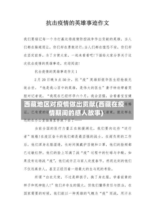 西藏地区对疫情做出贡献(西藏在疫情期间的感人故事)-第1张图片